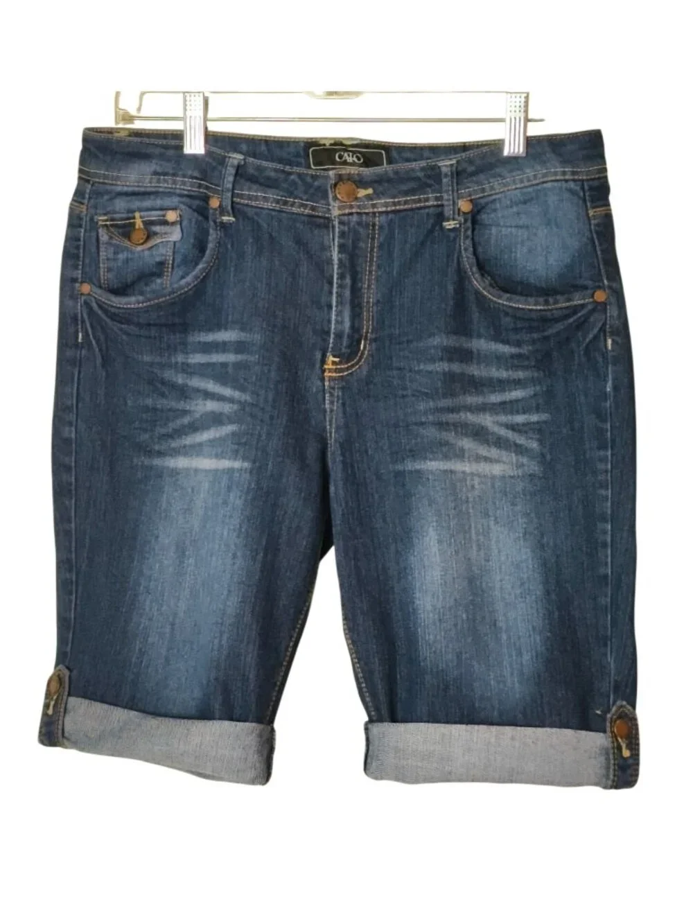 Cato Womens 16 Bermuda Jorts Shorts Rolled Mid-Rise Stretch Denim Whisk Grunge